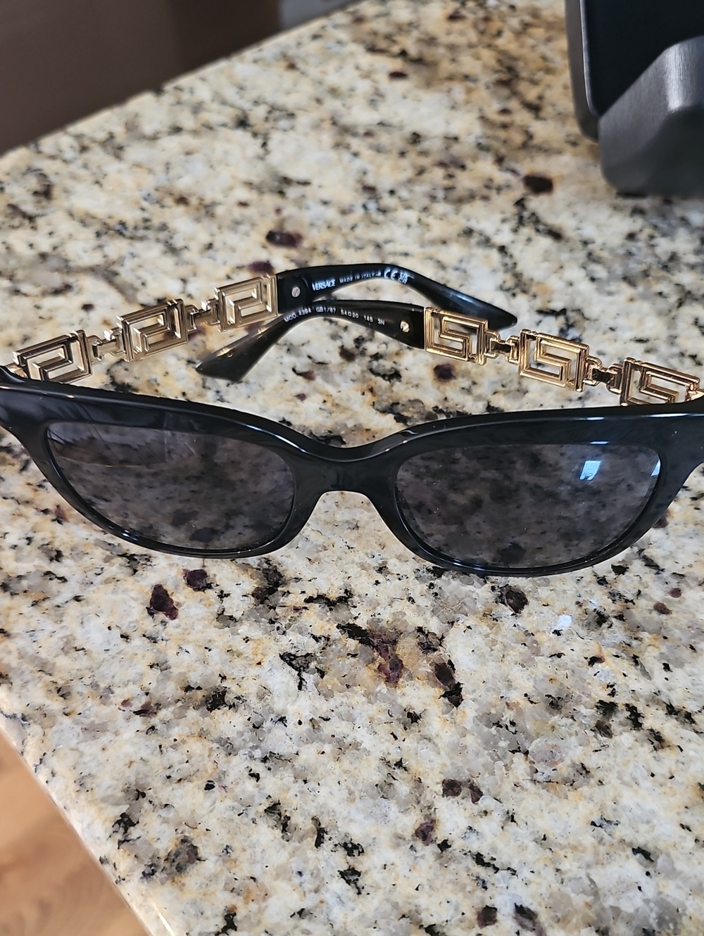 Versace Black Sunglasses with Gold Geometric Chain Temples